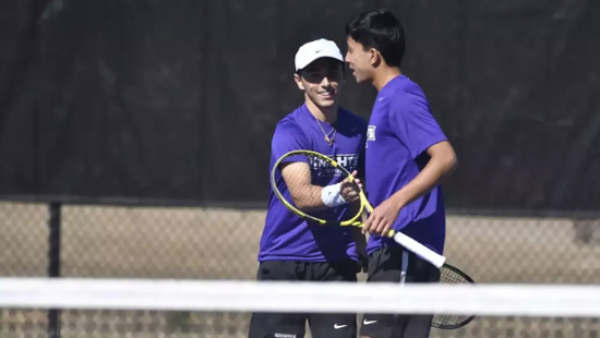 MGA Knights men's tennis players celebrate their win.